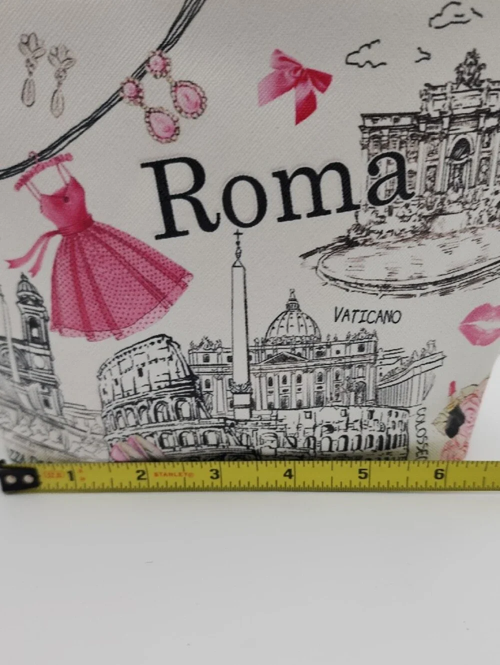 Roma Illustrated White & Pink Wristlet Pouch
